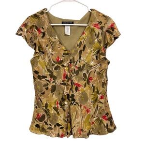 Vintage Jones New York Size 14 Large Ruffle 100% Silk Embroidered Top Whimsy